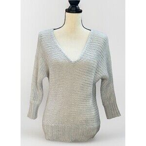 American Eagle  "Light & Lofty" Dolman Sweater Cloud Grey Chunky V-Neck Sz S